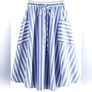 Tie Waist Pocket Side Striped Skirt